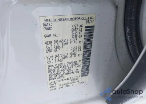 2023 Nissan Frontier z USA, uszkodzony, nr VIN 1N6ED1FK6PN636117